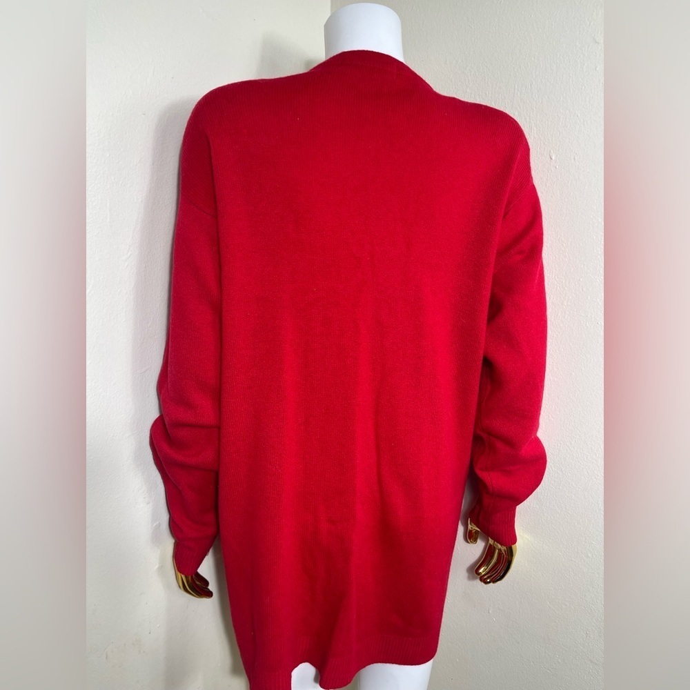 Button down red holiday lambswool Cardigan Sweater - Picture 4 of 7